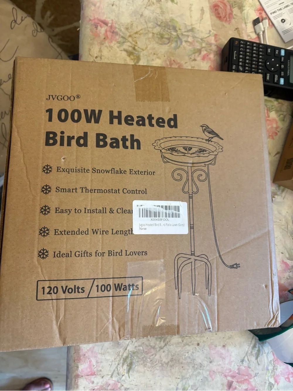 New Open Box Heated Bird Bath for Outside Winter, Powerful 100W Thermostat Contr
